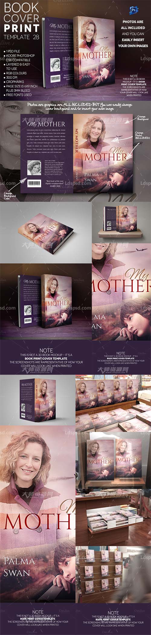 Book Cover PRINT Template 28,书籍封面封底模板